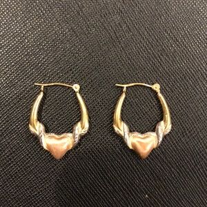 14k Gold With Rose Gold & Silver JCM Heart Hoops